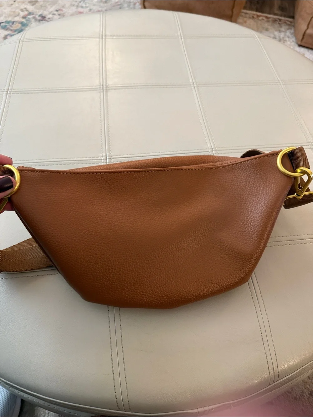 Fawn Design Tan Leather Crossbody Belt Bag with Gold Hardware - Picture 3 of 4